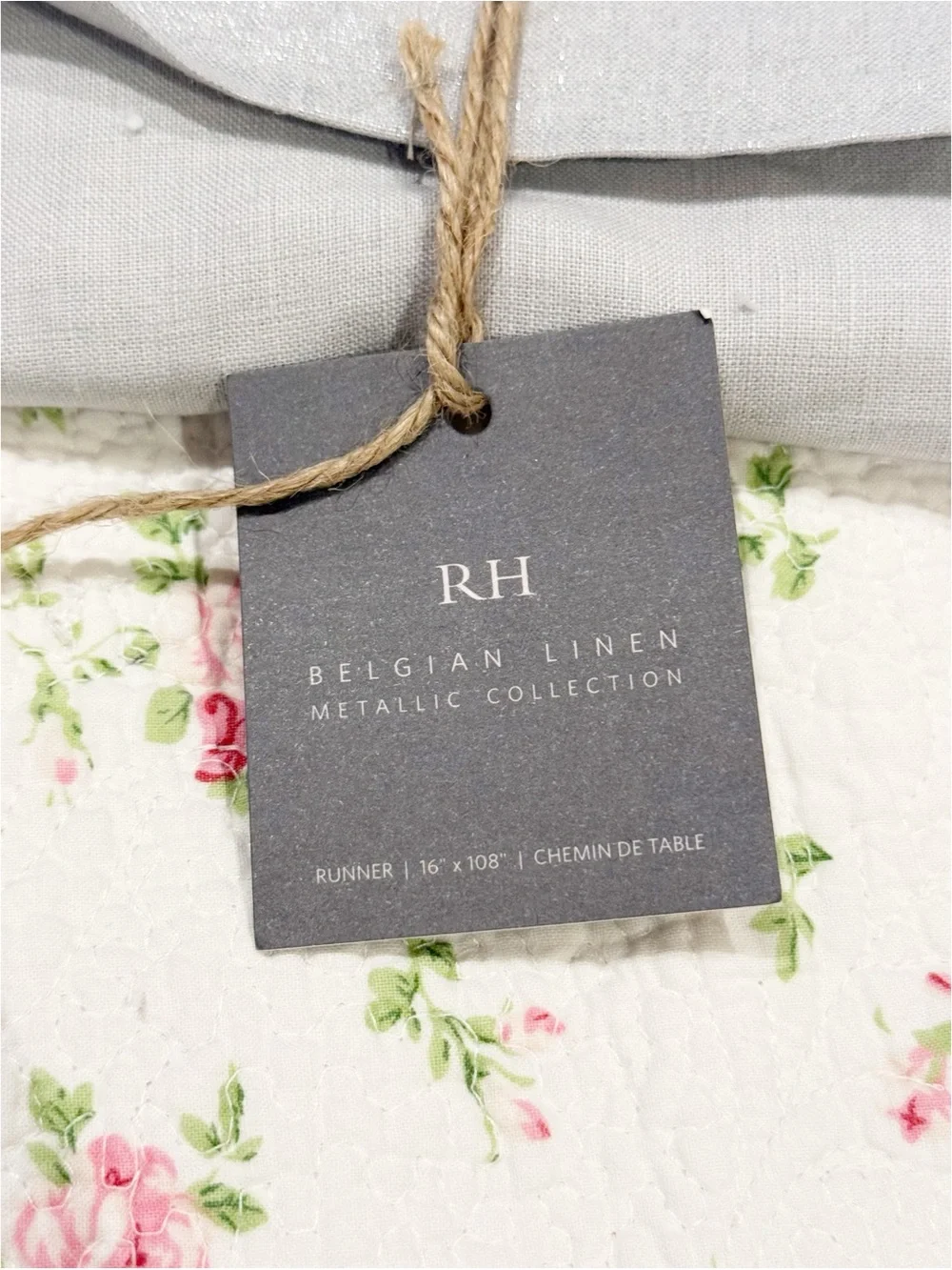 New RH Metallic Linen Table Runner Gray 16” x 108